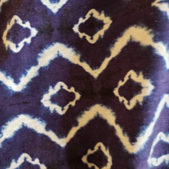 Loft Size L Linen Blend Wide Leg cropped Pants Batik Print Summer Boho Nautical - Picture 3 of 6